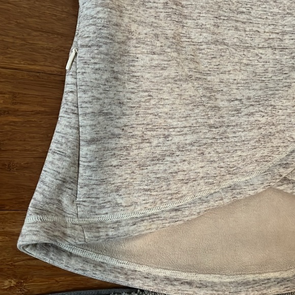 Athleta Cozy Karma Asym Pullover, Oatmeal Heather with Rose Gold Zipper, small - Picture 4 of 9